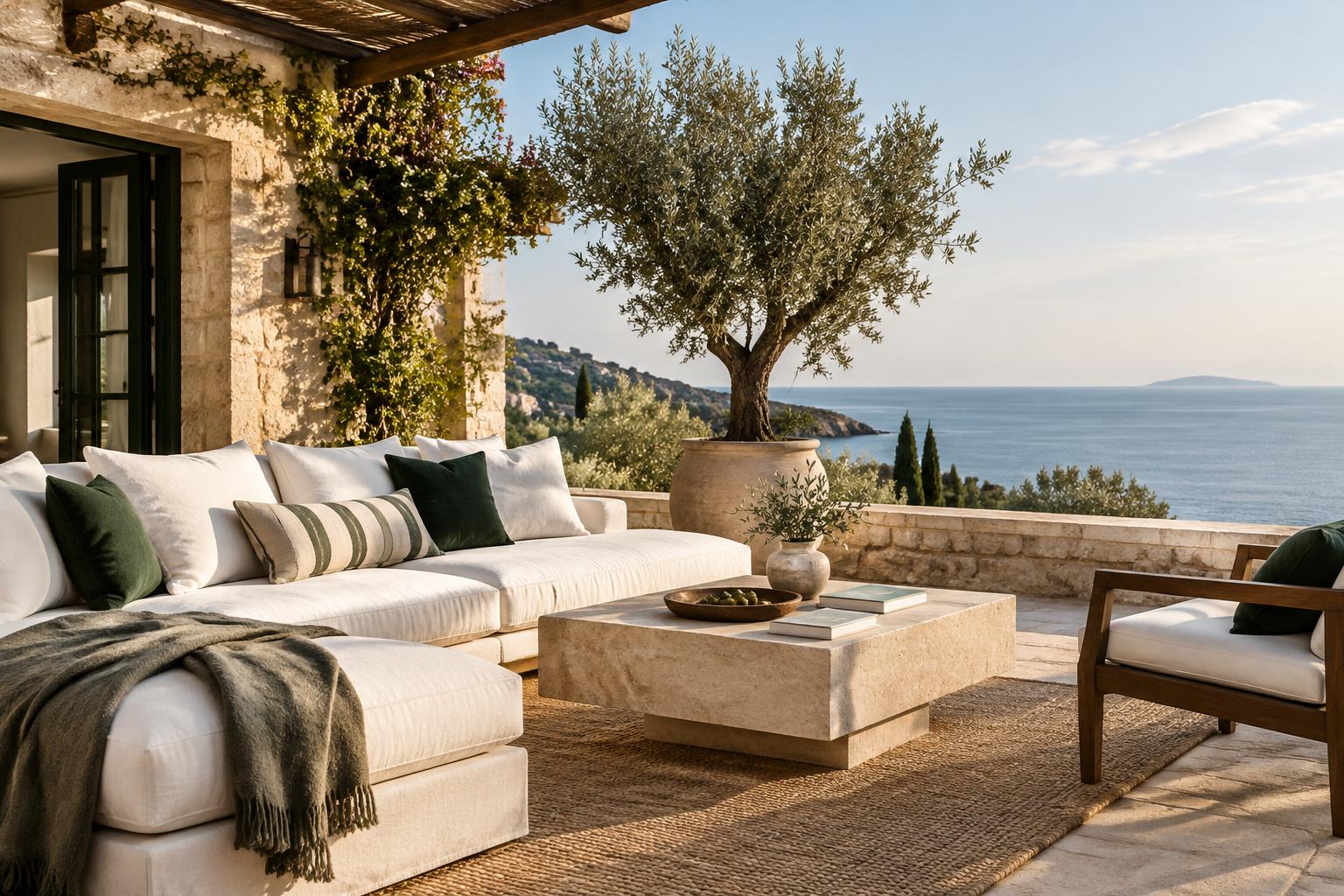 Luxury vacation rental terrace overlooking the coast